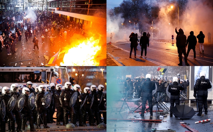 Briuselyje per protestą prieš COVID-19 ribojimus kilo smurtas 