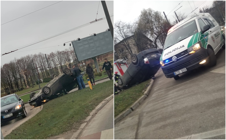 Avarijos atomazga: automobilis ant stogo, vairuotojas – medikų rankose