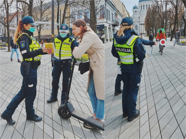 Policija aiškinosi, kaip paspirtukininkai ir dviratininkai laikosi eismo taisyklių