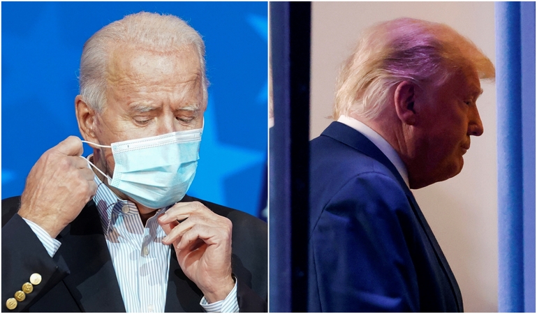 Joe Bidenas (kairėje) ir Donaldas Trumpas