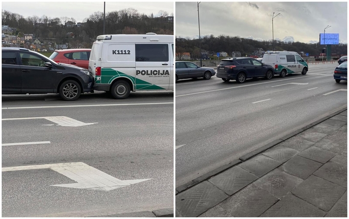 Nepasisekė: Karaliaus Mindaugo prospekte trenkėsi į stovintį policijos automobilį