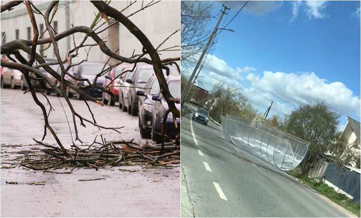 Lietuvoje siaučia stiprus vėjas: pakėlė net šiltnamį