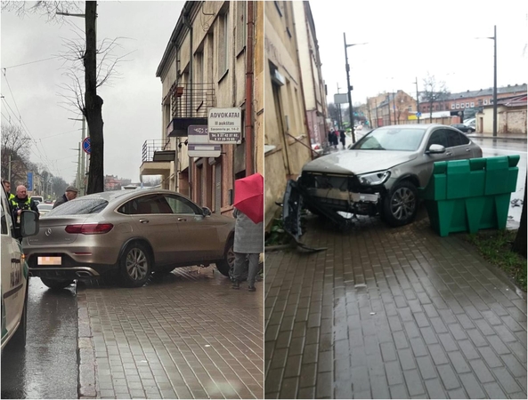 Avarija Savanorių prospekte: mersedesas po smūgio atsidūrė ant šaligatvio