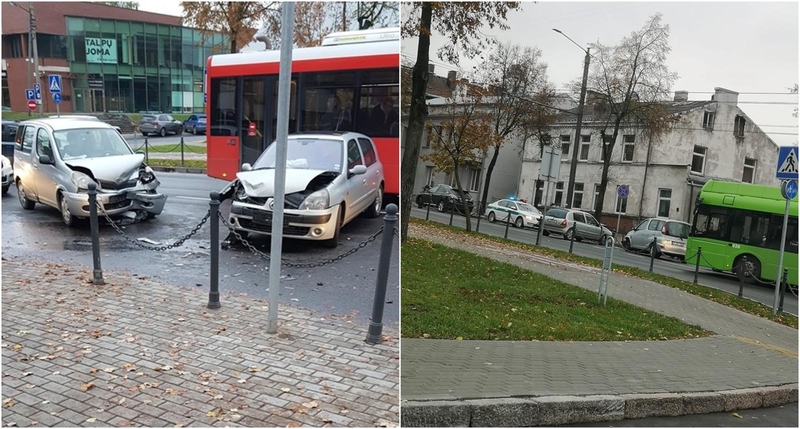 Avarija Savanorių prospekte: kelio nepasidalijo „Renault“ ir „Toyota“ 