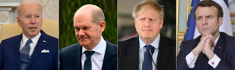 Joe Bidenas, Olafas Scholzas, Borisas Johnsonas ir Emmanuelis Macronas