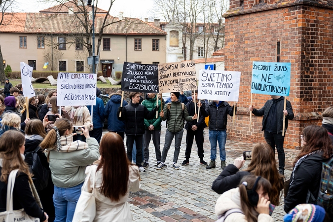 Moksleivių piketas prieš vienuoliktokų tarpinius patikrinimus