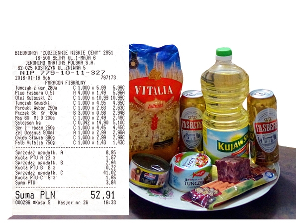 Klaipėdietė už 12 produktų krepšį Lenkijoje sumokėjo 52,91 zloto, o tai yra 11,6 euro.