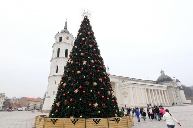 Katedros aikštėje baigta puošti Kalėdų eglė
