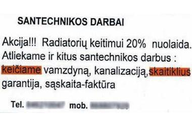 Santechnikai siūlo įtartinas paslaugas